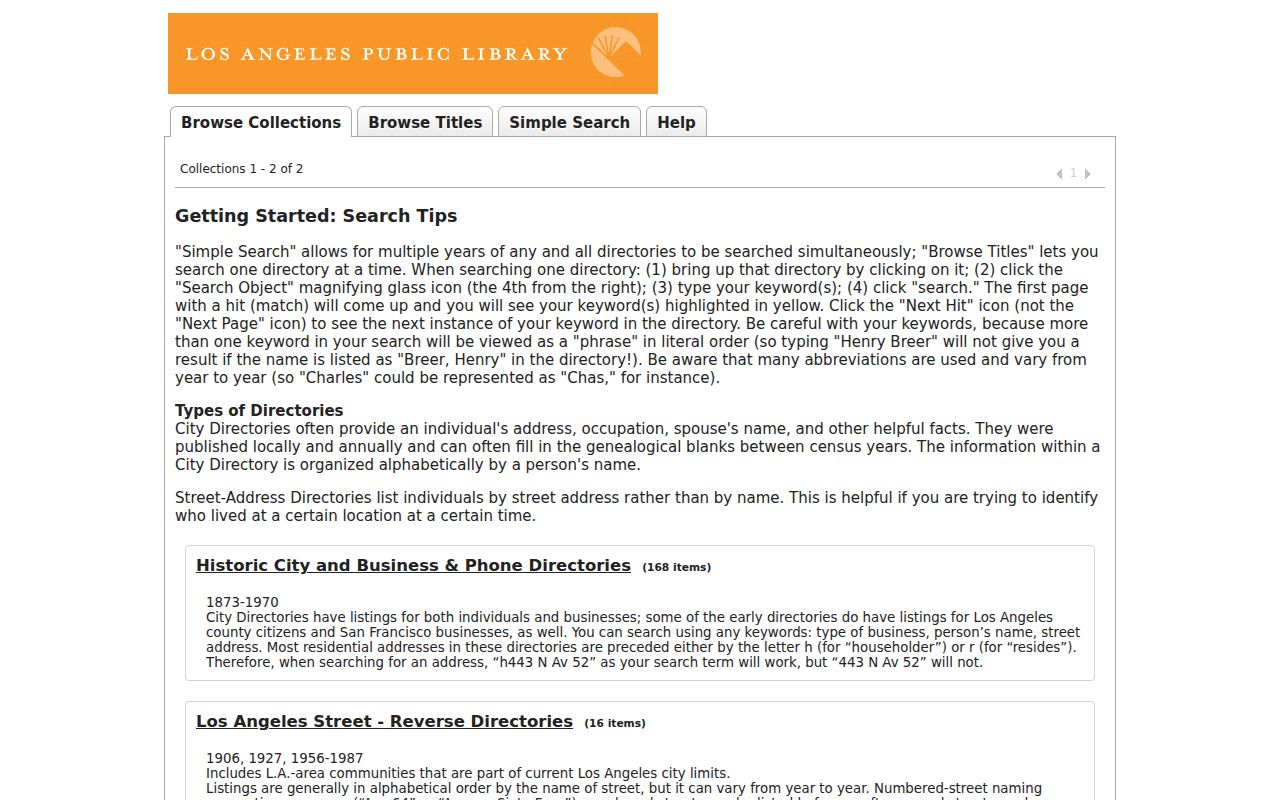 Calabasas city directory historic regional collection browser