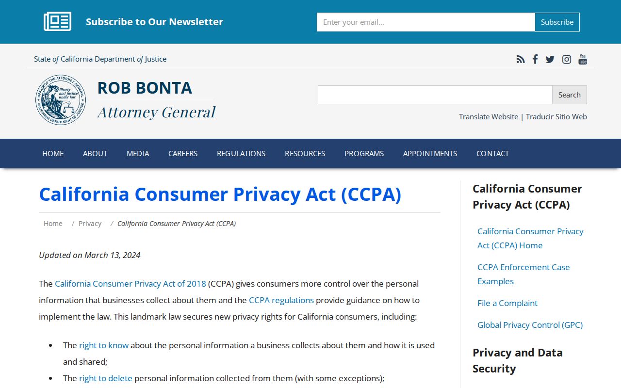 Calabasas neighbors California consumer privacy guidance
