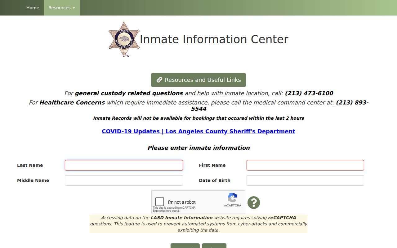 Calabasas neighbors Los Angeles County inmate information search