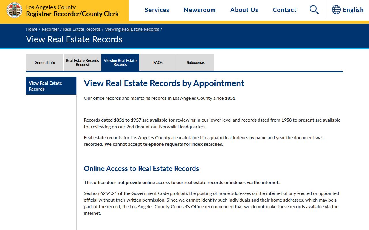 Calabasas previous residents recorder grantor and grantee index