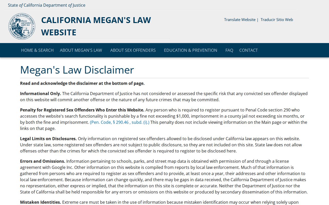 Calabasas resident lookup California Megan's Law registry