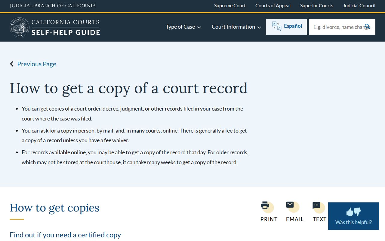 Calabasas resident lookup California court copy guidance