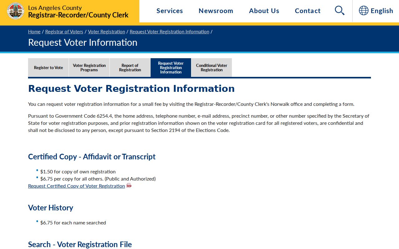 Calabasas resident lookup individual voter record request