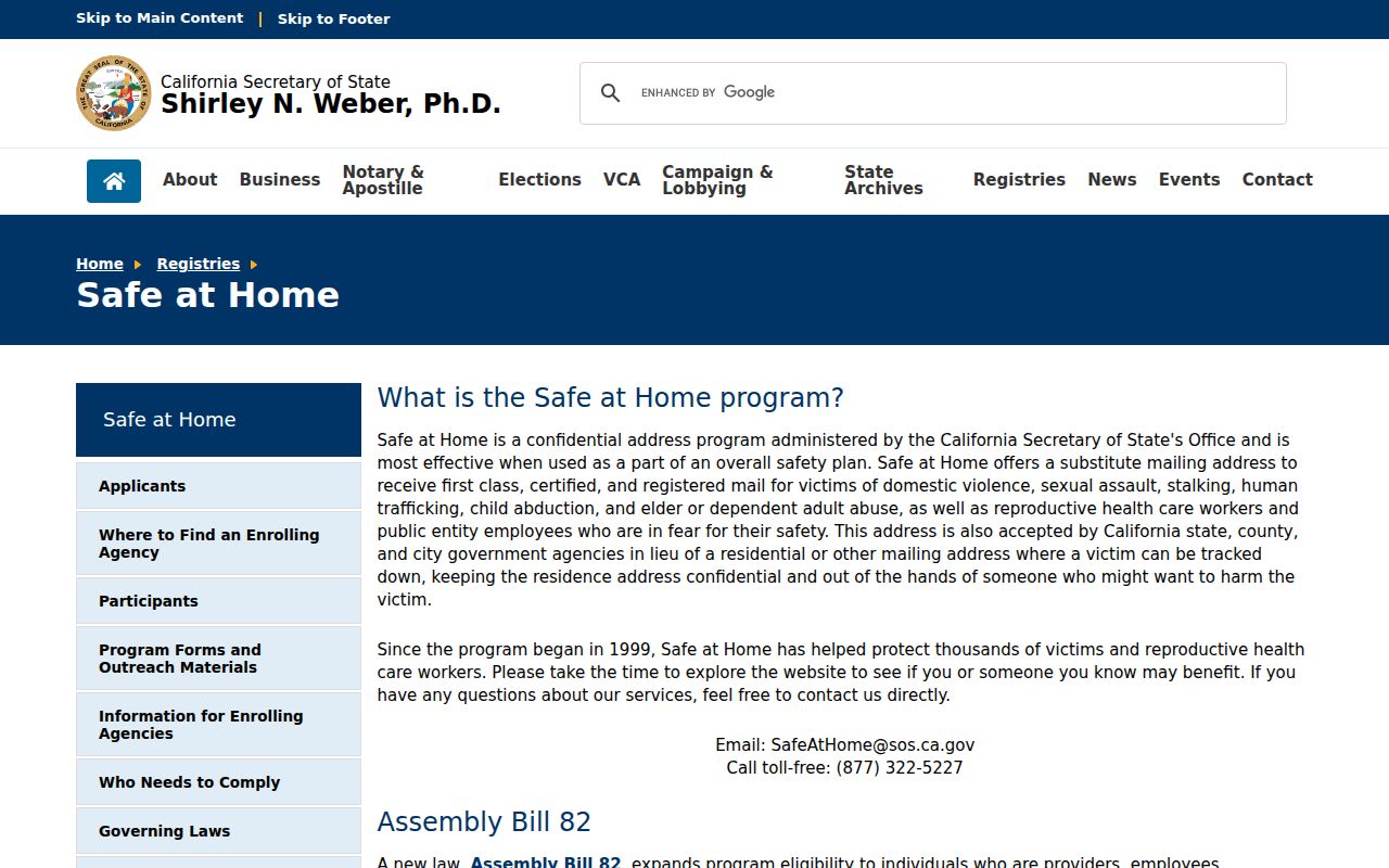 Calabasas ZIP code directory Safe at Home address confidentiality