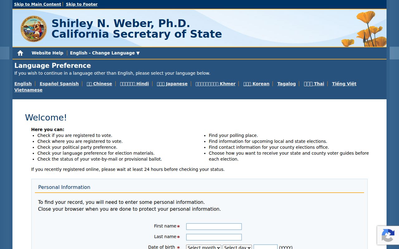 Calabasas ZIP code directory California voter status lookup